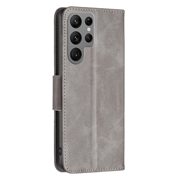 For Samsung Galaxy S25 Ultra 5G Lambskin Texture Pure Color Flip Leather Phone Case(Grey)
