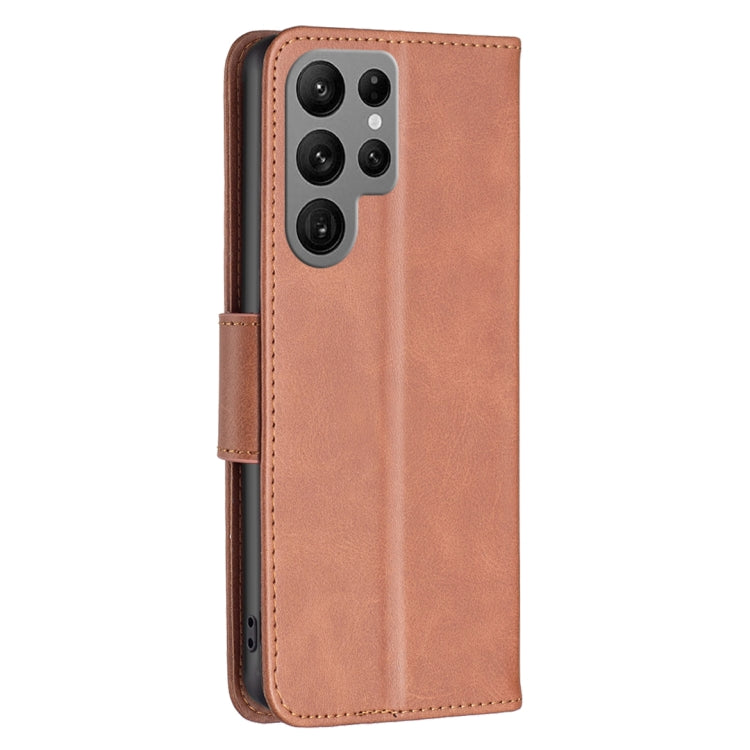 For Samsung Galaxy S25 Ultra 5G Lambskin Texture Pure Color Flip Leather Phone Case(Brown)