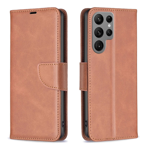 For Samsung Galaxy S25 Ultra 5G Lambskin Texture Pure Color Flip Leather Phone Case(Brown)