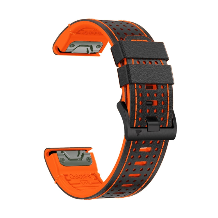 For Garmin Fenix 7X 26mm Dot Hole Silicone Leather Quick Release Watch Band(Black Orange)