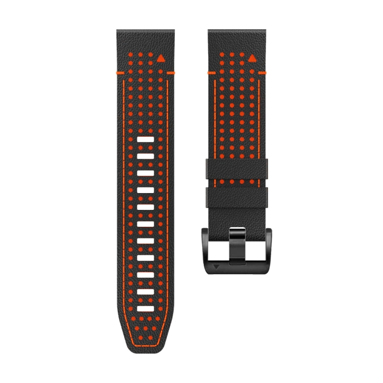 For Garmin Fenix 7X 26mm Dot Hole Silicone Leather Quick Release Watch Band(Black Orange)