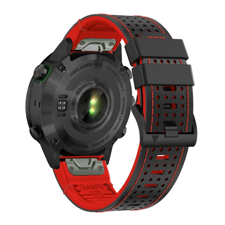For Garmin Fenix 7X 26mm Dot Hole Silicone Leather Quick Release Watch Band(Black Red) - free shipping - PMc TechLife - Order now!