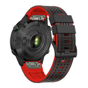 For Garmin Fenix 7X 26mm Dot Hole Silicone Leather Quick Release Watch Band(Black Red)