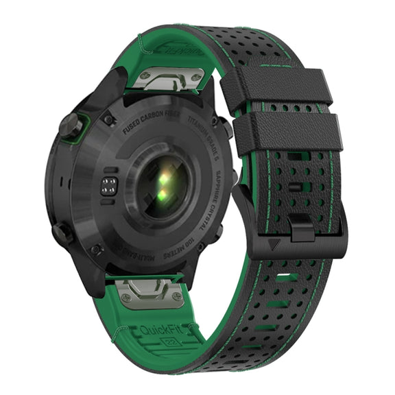 For Garmin Fenix 7X 26mm Dot Hole Silicone Leather Quick Release Watch Band(Black Green)