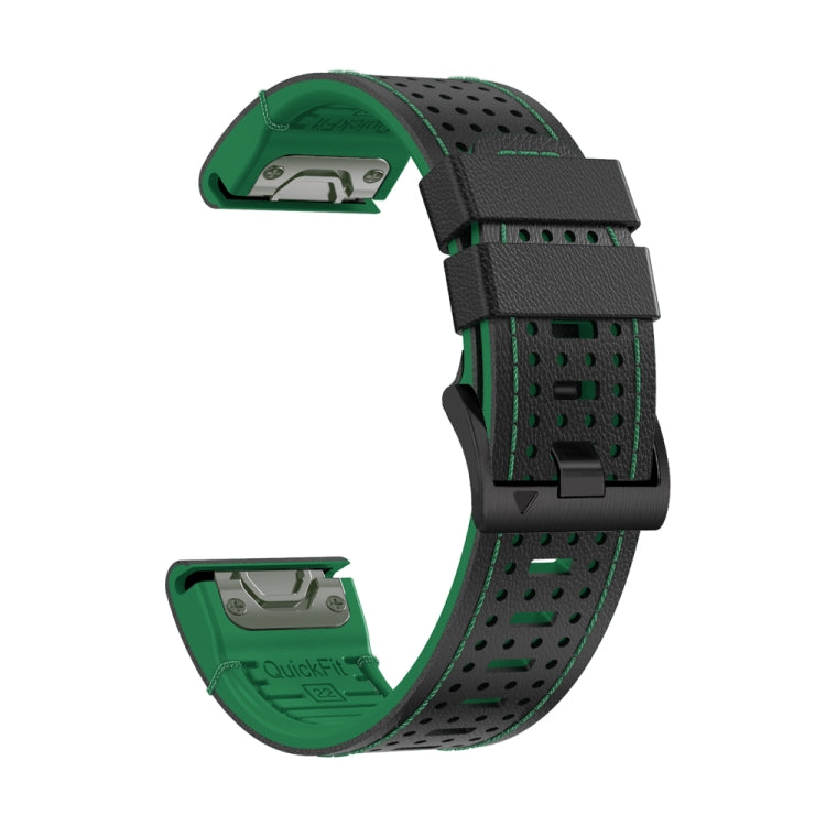 For Garmin Fenix 7X 26mm Dot Hole Silicone Leather Quick Release Watch Band(Black Green)