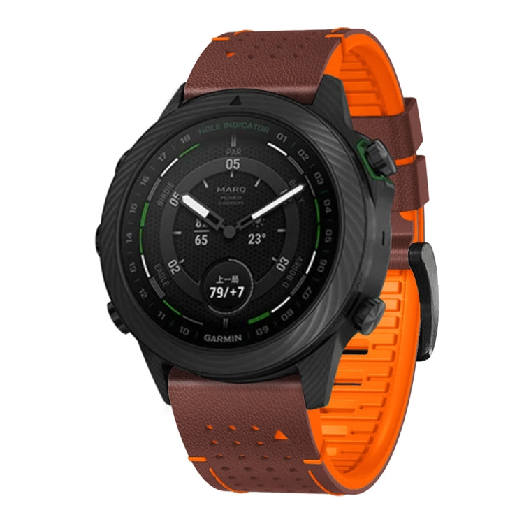 For Garmin Fenix 7X 26mm Dot Hole Silicone Leather Quick Release Watch Band(Coffee Orange) - free shipping - PMc TechLife - Order now!