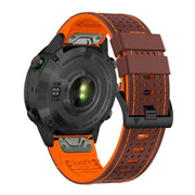 For Garmin Fenix 7X 26mm Dot Hole Silicone Leather Quick Release Watch Band(Coffee Orange)