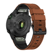For Garmin Fenix 7X 26mm Dot Hole Silicone Leather Quick Release Watch Band(Brown Black)