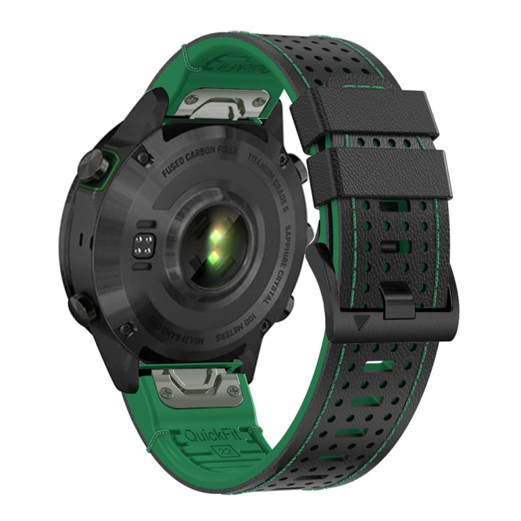 For Garmin Fenix 7 22mm Dot Hole Silicone Leather Quick Release Watch Band(Black Green)