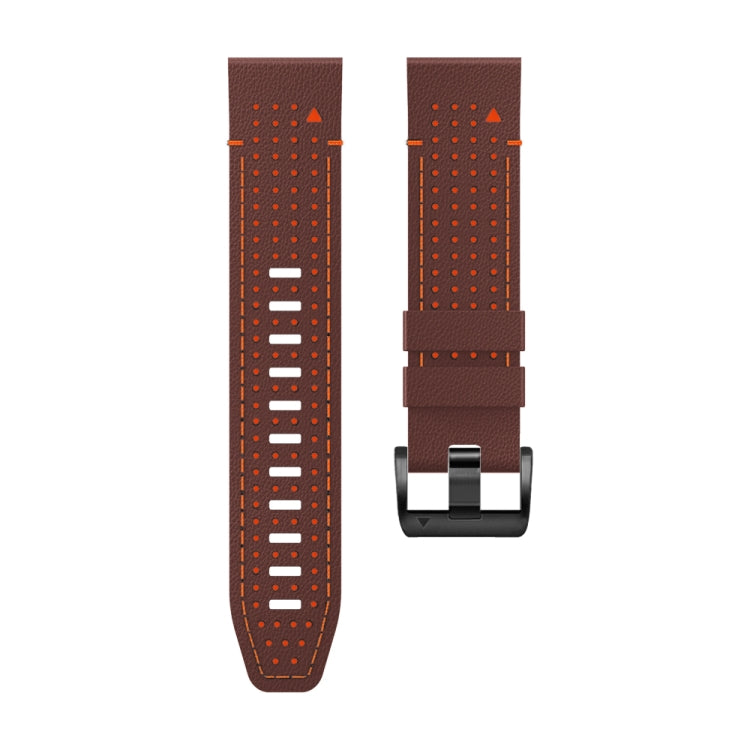 For Garmin Fenix 7 22mm Dot Hole Silicone Leather Quick Release Watch Band(Coffee Orange)
