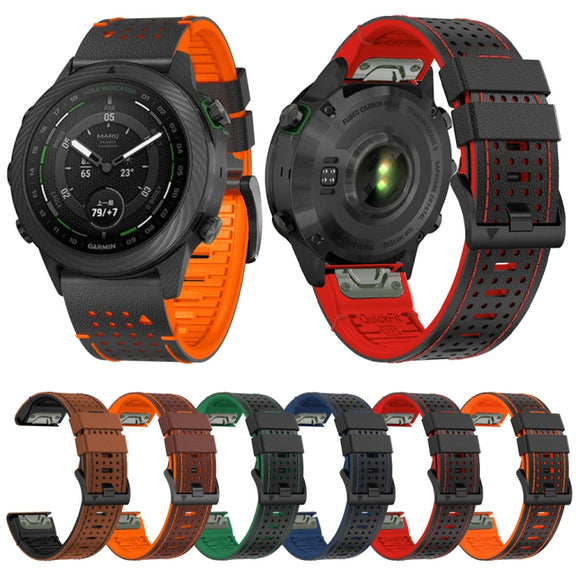 For Garmin Fenix 7X 26mm Dot Hole Silicone Leather Quick Release Watch Band(Black Orange)