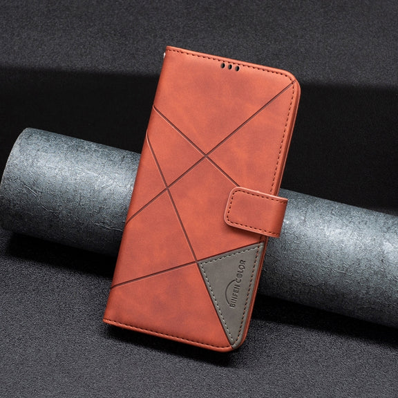 For Samsung Galaxy S25 5G Magnetic Buckle Rhombus Texture Leather Phone Case(Brown)
