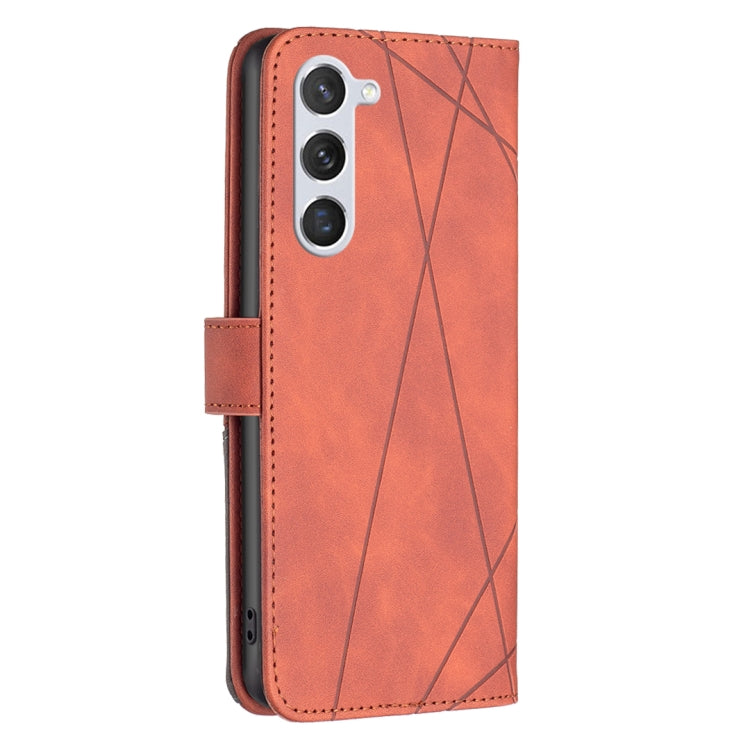 For Samsung Galaxy S25 5G Magnetic Buckle Rhombus Texture Leather Phone Case(Brown)
