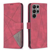For Samsung Galaxy S25 Ultra 5G Magnetic Buckle Rhombus Texture Leather Phone Case(Red)