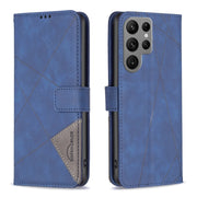 For Samsung Galaxy S25 Ultra 5G Magnetic Buckle Rhombus Texture Leather Phone Case(Blue)