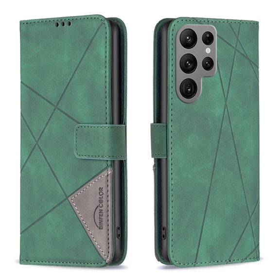 For Samsung Galaxy S25 Ultra 5G Magnetic Buckle Rhombus Texture Leather Phone Case(Green)