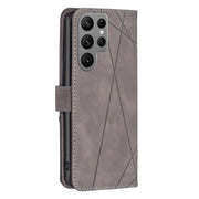 For Samsung Galaxy S25 Ultra 5G Magnetic Buckle Rhombus Texture Leather Phone Case(Grey)