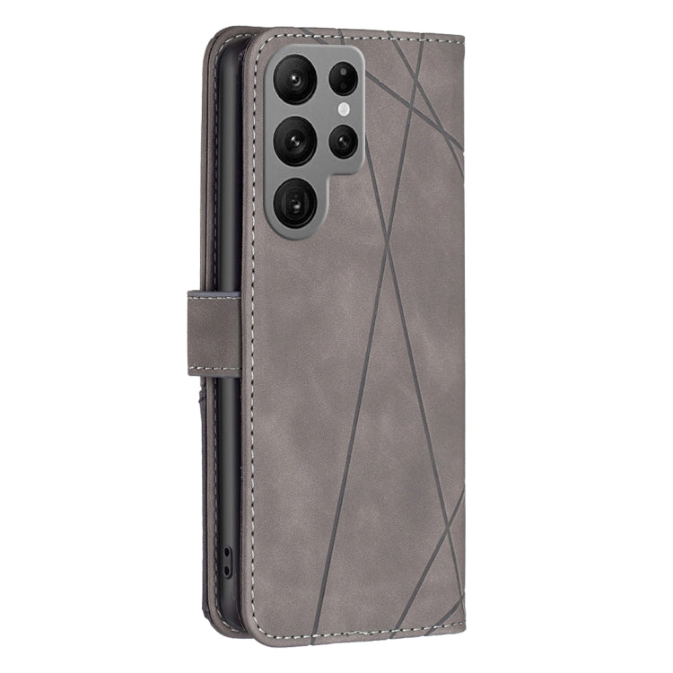 For Samsung Galaxy S25 Ultra 5G Magnetic Buckle Rhombus Texture Leather Phone Case(Grey)