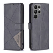 For Samsung Galaxy S25 Ultra 5G Magnetic Buckle Rhombus Texture Leather Phone Case(Black)