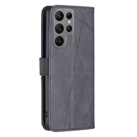 For Samsung Galaxy S25 Ultra 5G Magnetic Buckle Rhombus Texture Leather Phone Case(Black)