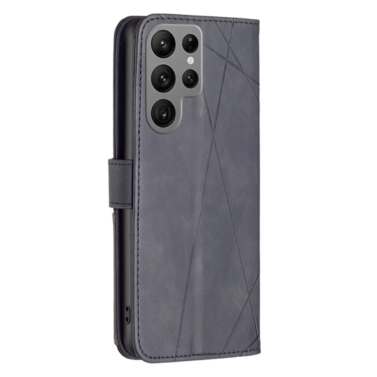 For Samsung Galaxy S25 Ultra 5G Magnetic Buckle Rhombus Texture Leather Phone Case(Black)