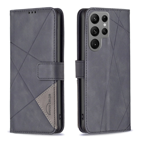 For Samsung Galaxy S25 Ultra 5G Magnetic Buckle Rhombus Texture Leather Phone Case(Black)