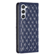 For Samsung Galaxy S25 5G Diamond Lattice Magnetic Leather Flip Phone Case(Blue)