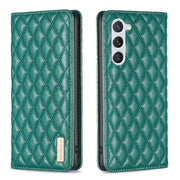For Samsung Galaxy S25 5G Diamond Lattice Magnetic Leather Flip Phone Case(Green)