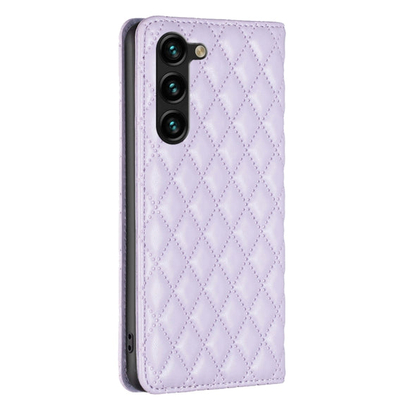 For Samsung Galaxy S25+ 5G Diamond Lattice Magnetic Leather Flip Phone Case(Purple)