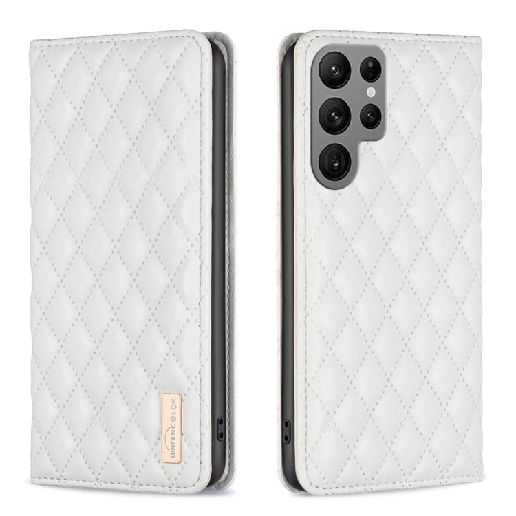 For Samsung Galaxy S25 Ultra 5G Diamond Lattice Magnetic Leather Flip Phone Case(White) - Galaxy S25 Ultra 5G Cases by PMC Jewellery | Online Shopping South Africa | PMC Jewellery | Buy Now Pay Later Mobicred
