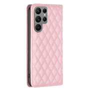 For Samsung Galaxy S25 Ultra 5G Diamond Lattice Magnetic Leather Flip Phone Case(Pink)