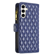 For Samsung Galaxy S24 FE 5G Diamond Lattice Zipper Wallet Leather Flip Phone Case(Blue)
