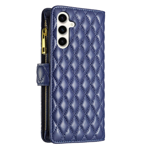For Samsung Galaxy S24 FE 5G Diamond Lattice Zipper Wallet Leather Flip Phone Case(Blue)