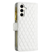 For Samsung Galaxy S24 FE 5G Diamond Lattice Zipper Wallet Leather Flip Phone Case(White)