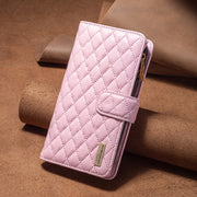 For Samsung Galaxy S24 FE 5G Diamond Lattice Zipper Wallet Leather Flip Phone Case(Pink)