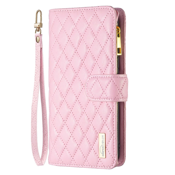For Samsung Galaxy S24 FE 5G Diamond Lattice Zipper Wallet Leather Flip Phone Case(Pink)