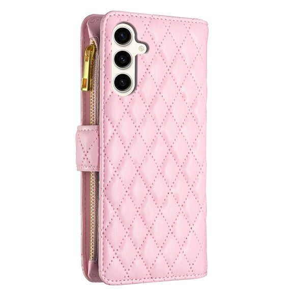 For Samsung Galaxy S24 FE 5G Diamond Lattice Zipper Wallet Leather Flip Phone Case(Pink)