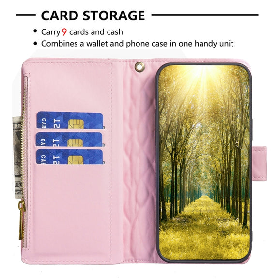 For Samsung Galaxy S24 FE 5G Diamond Lattice Zipper Wallet Leather Flip Phone Case(Pink)