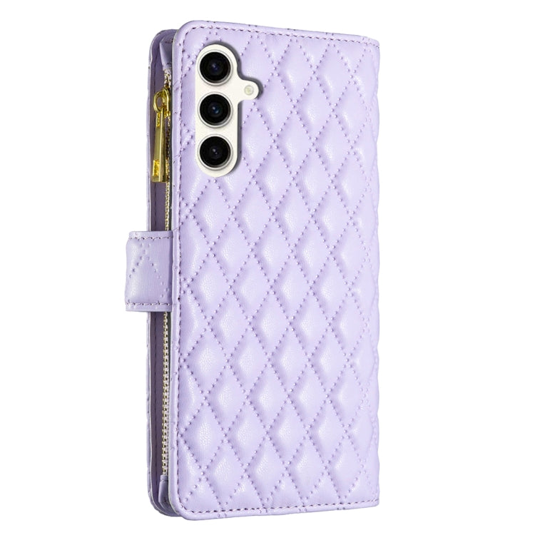 For Samsung Galaxy S24 FE 5G Diamond Lattice Zipper Wallet Leather Flip Phone Case(Purple)