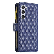 For Samsung Galaxy S25 5G Diamond Lattice Zipper Wallet Leather Flip Phone Case(Blue)