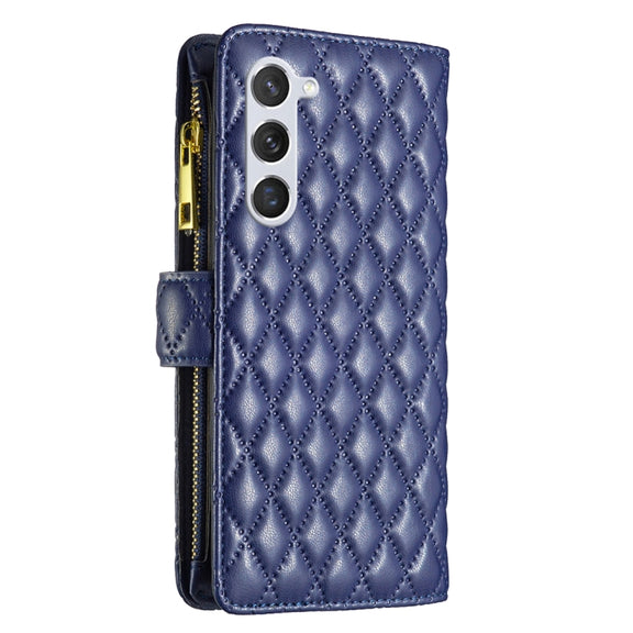 For Samsung Galaxy S25 5G Diamond Lattice Zipper Wallet Leather Flip Phone Case(Blue)