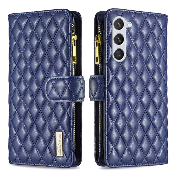 For Samsung Galaxy S25 5G Diamond Lattice Zipper Wallet Leather Flip Phone Case(Blue)