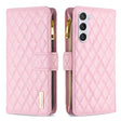 For Samsung Galaxy S25 5G Diamond Lattice Zipper Wallet Leather Flip Phone Case(Pink) - Galaxy S25 5G Cases by PMC TechLife | Online Shopping South Africa | PMC TechLife | Buy Now Pay Later Mobicred
