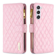 For Samsung Galaxy S25 5G Diamond Lattice Zipper Wallet Leather Flip Phone Case(Pink)