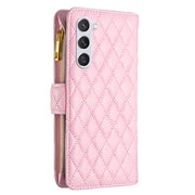 For Samsung Galaxy S25 5G Diamond Lattice Zipper Wallet Leather Flip Phone Case(Pink)