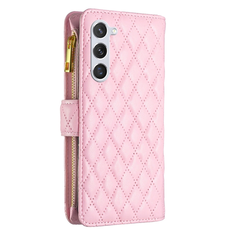 For Samsung Galaxy S25 5G Diamond Lattice Zipper Wallet Leather Flip Phone Case(Pink)