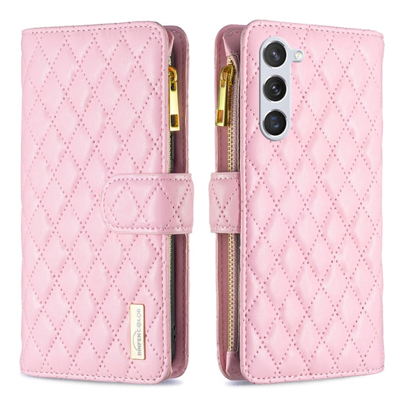 For Samsung Galaxy S25 5G Diamond Lattice Zipper Wallet Leather Flip Phone Case(Pink)