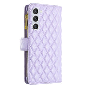 For Samsung Galaxy S25 5G Diamond Lattice Zipper Wallet Leather Flip Phone Case(Purple)