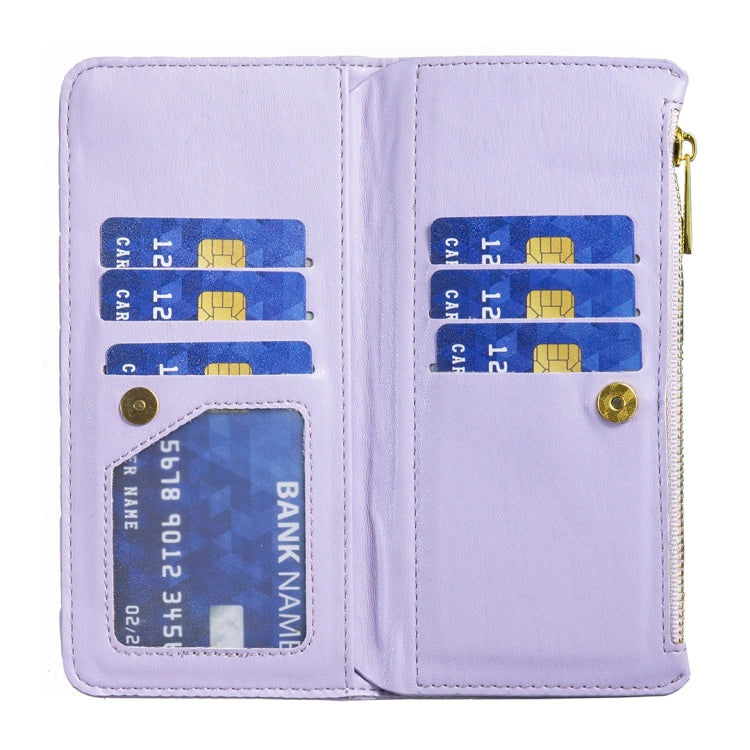 For Samsung Galaxy S25 5G Diamond Lattice Zipper Wallet Leather Flip Phone Case(Purple) - Galaxy S25 5G Cases by PMC TechLife | Online Shopping South Africa | PMC TechLife | Buy Now Pay Later Mobicred