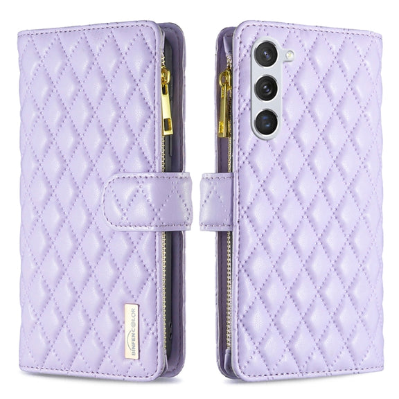 For Samsung Galaxy S25 5G Diamond Lattice Zipper Wallet Leather Flip Phone Case(Purple)
